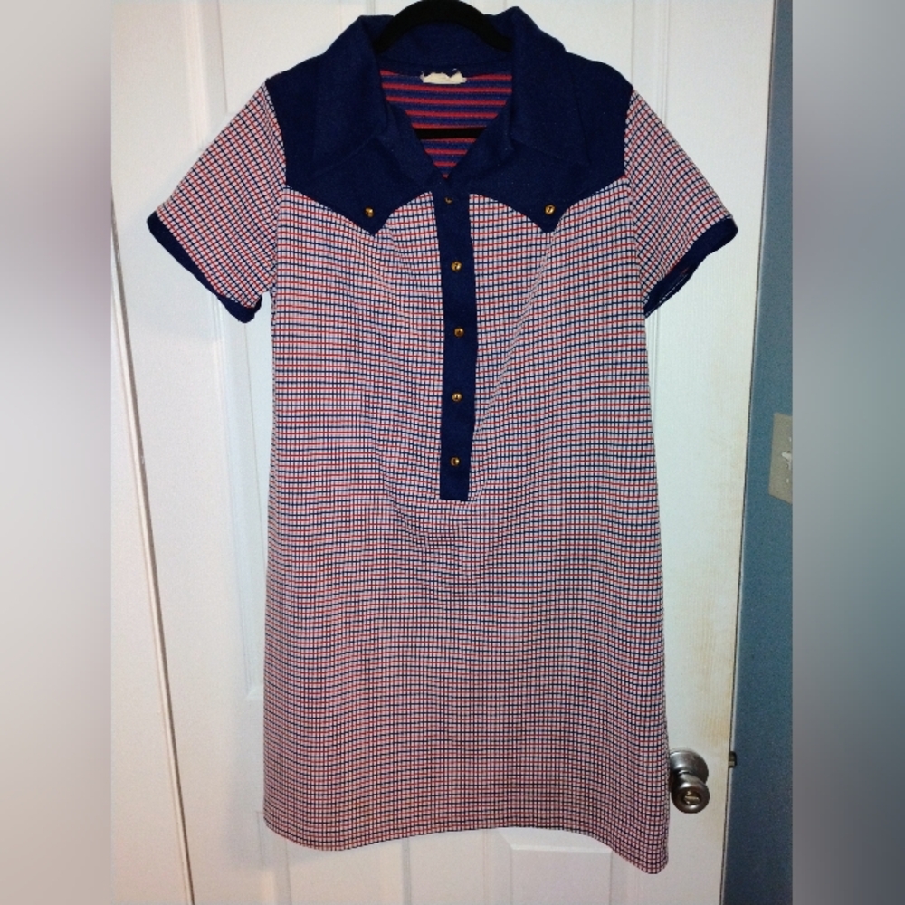 Navy and Red Checkered Women's Dress